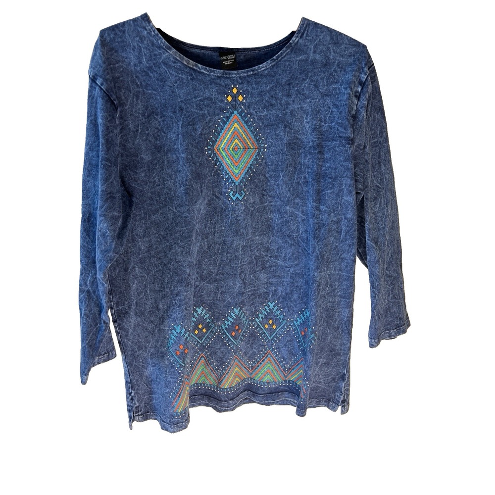 Vintage Sabaku Artwear Shirt Women M Western Aztec‎ Watercolor Abstract Unique
